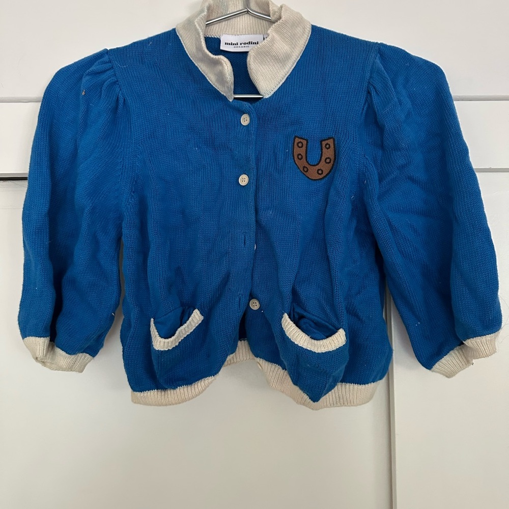 Mini Rodini Blue cardigan in blue with white